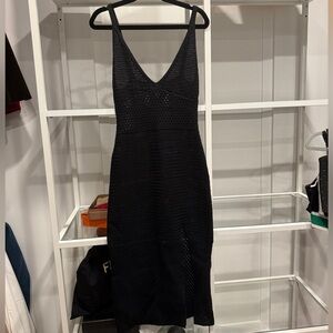 Aritzia Wilfred Evie Midi Dress V-neck crocheted side slit Black 2XS/XXS NWOT